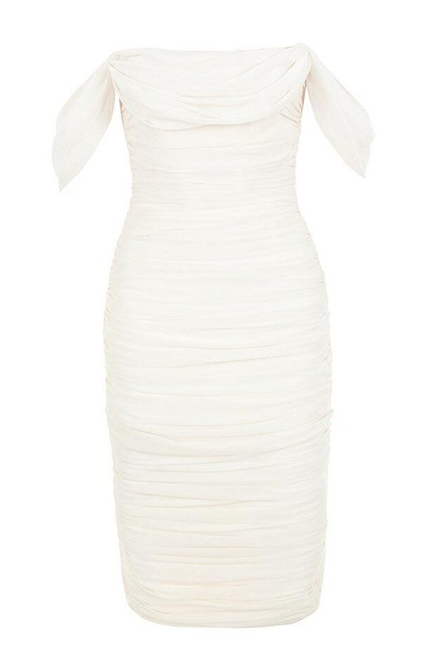 Zia Bodycon Wrap Midi Dress - Pearl White - Fashionpara