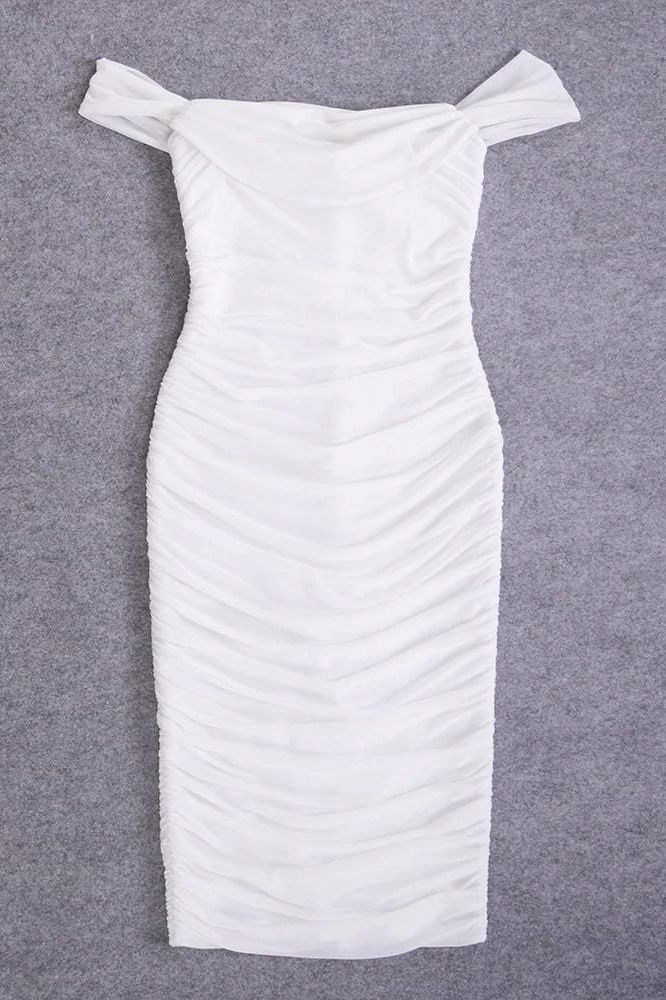 Zia Bodycon Wrap Midi Dress - Pearl White - Fashionpara
