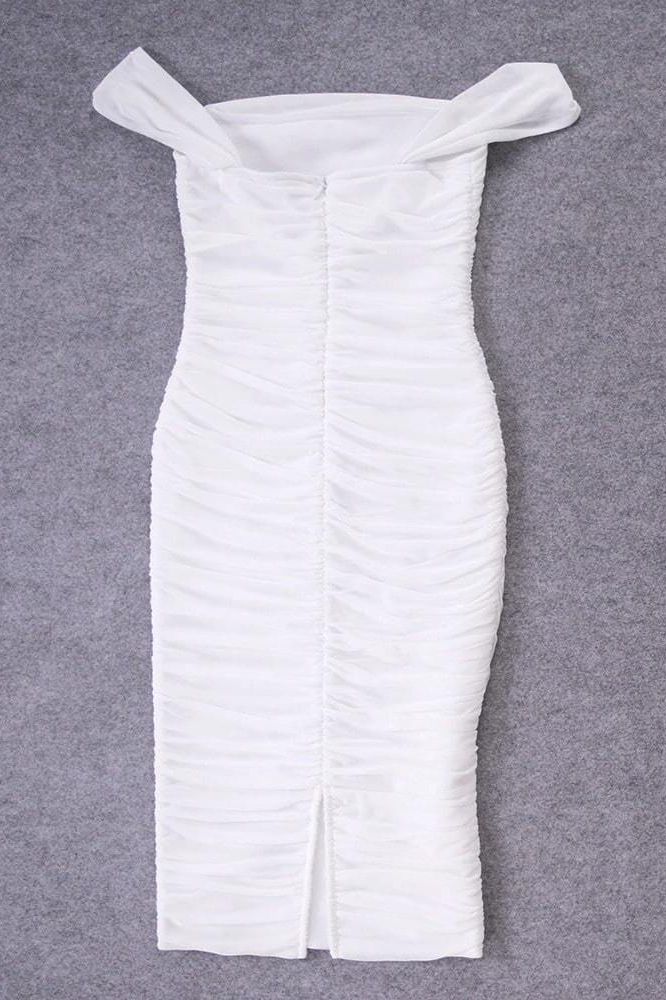 Zia Bodycon Wrap Midi Dress - Pearl White - Fashionpara