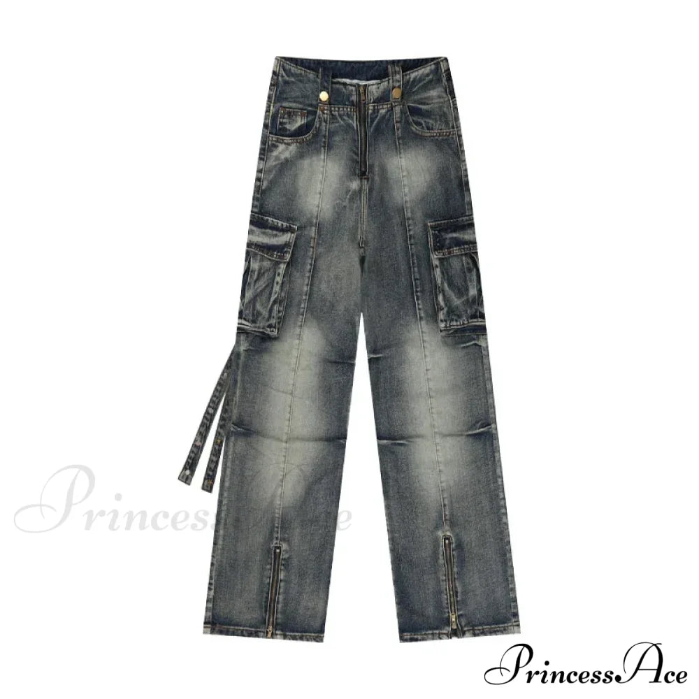 Zipper Slit Wide Leg Halloween Pants Blue / S