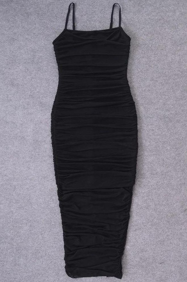 Zoe Bodycon Wrap Maxi Dress - Classic Black - Fashionpara