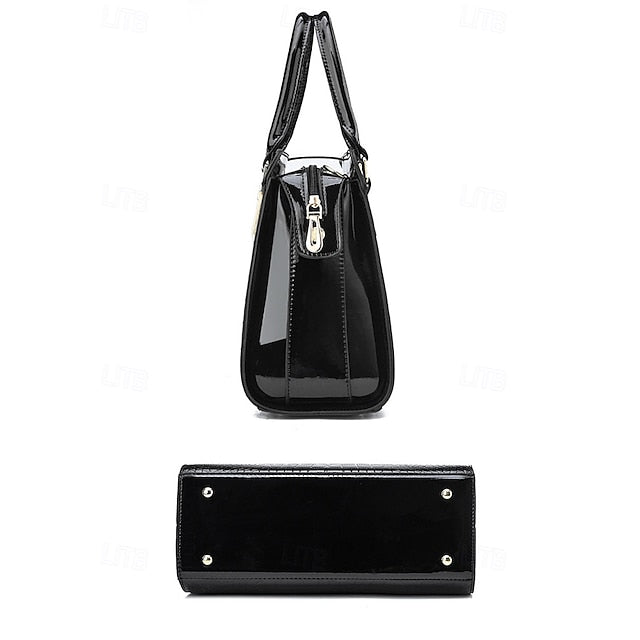 Faux - Croc Patent Handbag Leather Burgundy