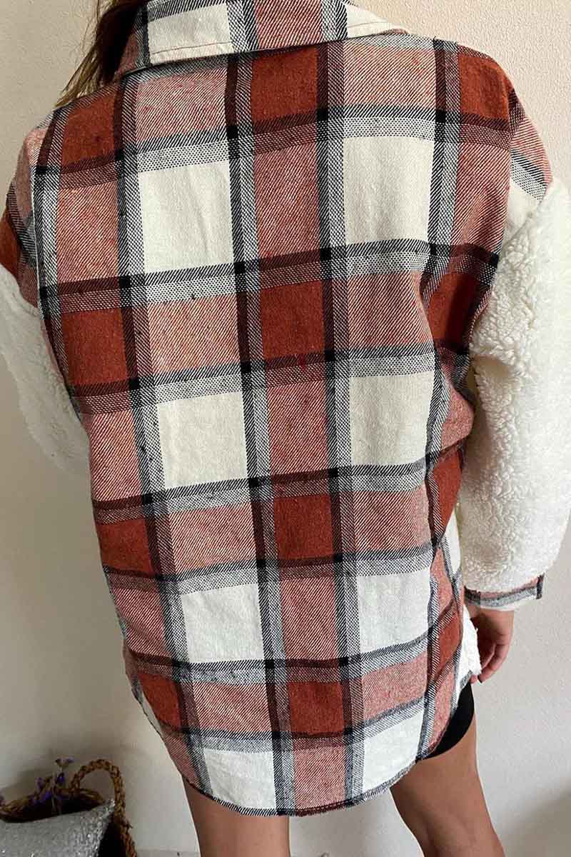 Florcoo  Pocket Check Stitching Plush Jacket（4 colors）