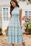 Smocked Chest Floral Print Sleeveless Dress