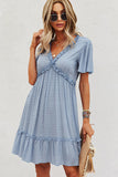 Fashion Solid Color Frill V Neck Casual Dress