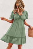 Fashion V Neck High Waist Solid Casual Dress