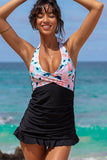 Twist Front Floral Print Ruched Tankini Swimskirt Set