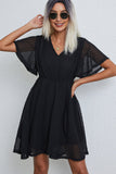 Solid Color V Neck Casual Mini Dress