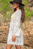 Solid V Neck Lace Hollow Swimsuits Cover Up