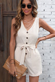 Solid Color V Neck Sleeveless Rompers
