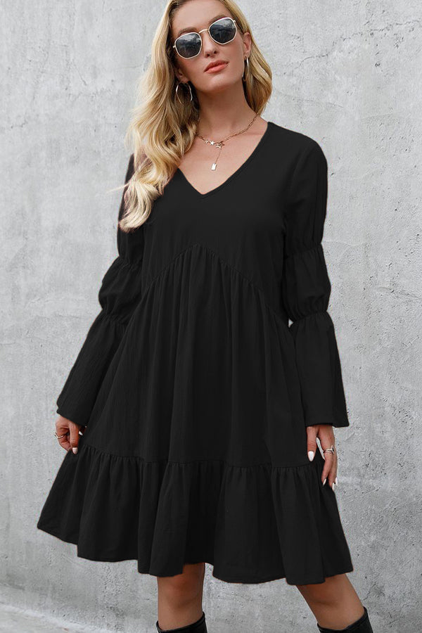 Fashion Solid Color Long Sleeve Casual Dress - Fashionpara