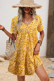Floral Print V Neck Short Sleeve Casual Dress
