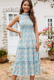 Smocked Chest Floral Print Sleeveless Dress