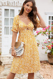 Floral Print Hook Design V Neck Casual Dress