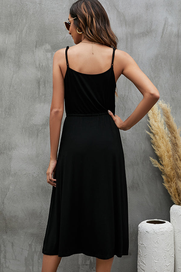 Drawstring Waist And Solid Casual Dress - Fashionpara