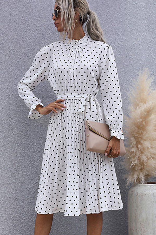 Dots Print Long Sleeve Cute Midi Dress - Fashionpara