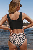 Knot Front Leopard Print Ruched Bikini Set