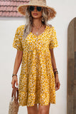Floral Print V Neck Short Sleeve Casual Dress