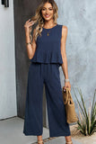 Solid Color Ruffle Hem Two Pieces Set