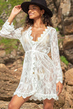 Solid V Neck Lace Hollow Swimsuits Cover Up