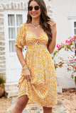 Floral Print Hook Design V Neck Casual Dress