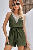 V Neck Lace Design Solid Casual Rompers