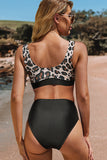 Leopard Print Patchwork Knot Front Bikini Set
