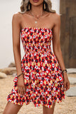 Smocked Bandeau Printed Ruffled Mini Dress
