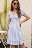 Stripe Print Criss Cross Tie Back Mini Dress