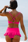 Solid Color Ruffled Swim Skirt Cute Bikini Set