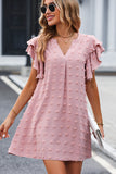 Ruffle Shoulder V Neck Solid Casual Dress