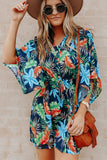 Button Drawstring Waisted Loose Style Printed Dress