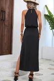 Halter Neck Cutout Front Solid Color Dress