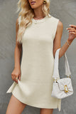 Round Neck Split Side Knot Waist Knitting Dress