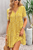 Fashion Floral Print V Neck Button Mini Dress