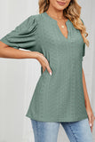 Bubble Sleeve V Neck Casual Tops