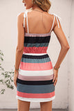 Tie Shoulder Stripe Print Casual Dress