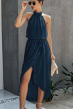 Halter Neck Tie Waist Solid Casual Dress