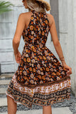 Halter Neck Tie Waist Floral Print Casual Dress