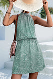 Fashion Polka Dot Print Halter Neck Casual Dress
