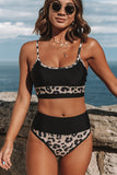 Patchwork Leopard Print High Waisted Bikini Set