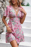 V Neck Cutout Floral Print Mini Dress