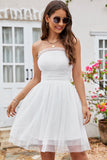 Cute Princess Bandeau Solid White Mini Dress