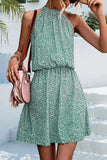Fashion Polka Dot Print Halter Neck Casual Dress