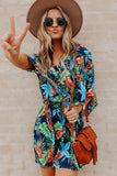 Button Drawstring Waisted Loose Style Printed Dress