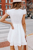 Ruffle Shoulder Hollow Solid White Mini Dress