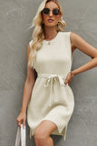 Round Neck Split Side Knot Waist Knitting Dress