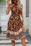 Halter Neck Tie Waist Floral Print Casual Dress