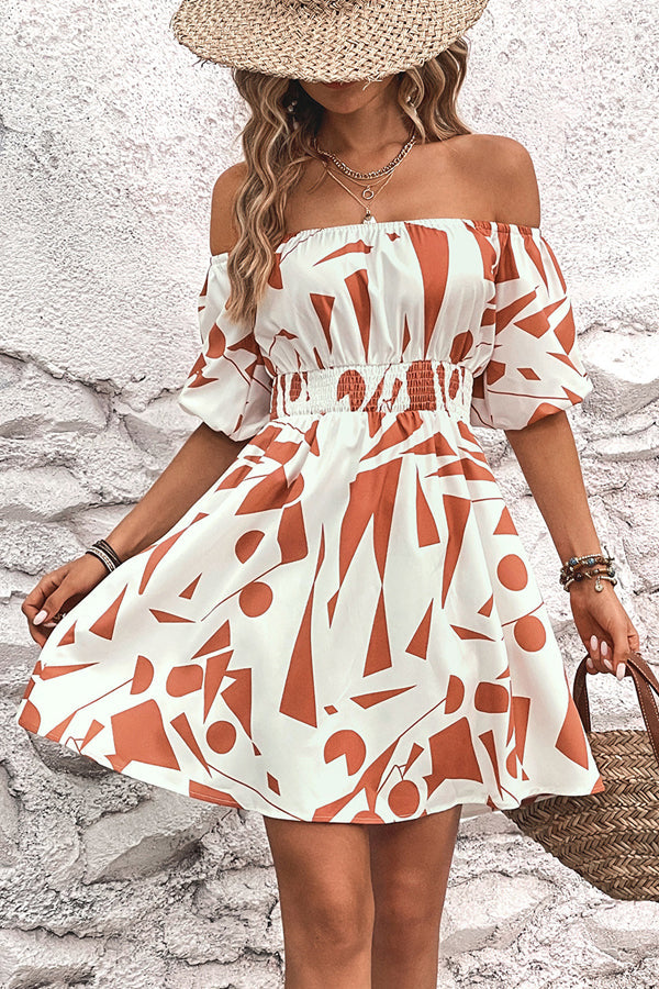 Off The Shoulder Printed Mini Dress - Fashionpara