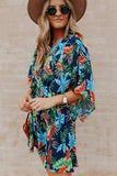 Button Drawstring Waisted Loose Style Printed Dress